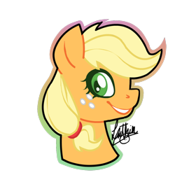 Size: 960x960 | Tagged: safe, artist:sofilut, character:applejack, female, hatless, missing accessory, portrait, smiling, solo