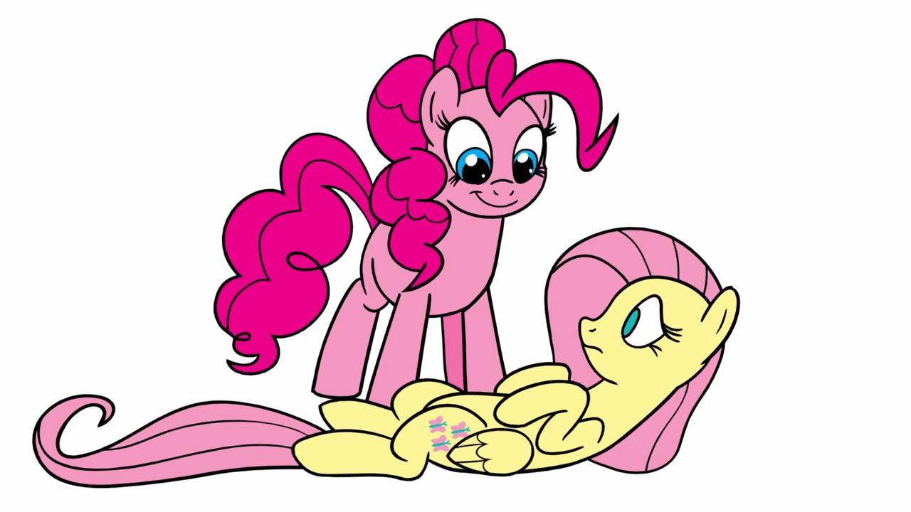 Size: 1280x720 | Tagged: safe, artist:thex-plotion, character:fluttershy, character:pinkie pie, species:earth pony, species:pegasus, species:pony, :t, animated, cute, dawwww, diapinkes, duo, female, frown, gif, giggling, hnnng, hoofy-kicks, laughing, looking down, mare, missing wing, no pupils, nose in the air, on back, open mouth, puffy cheeks, raspberry, shyabetes, simple background, smiling, sweet dreams fuel, tickling, tongue out, tummy buzz, weapons-grade cute, white background, wide eyes, youtube link