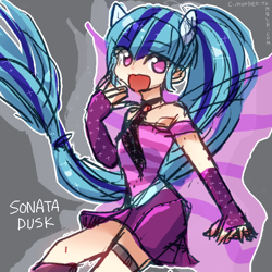 Size: 512x512 | Tagged: safe, artist:c-minded, character:sonata dusk, species:human, equestria girls:rainbow rocks, g4, my little pony: equestria girls, my little pony:equestria girls, clothing, eared humanization, female, fin wings, fingerless elbow gloves, human coloration, humanized, long hair, looking at you, open mouth, ponied up, solo