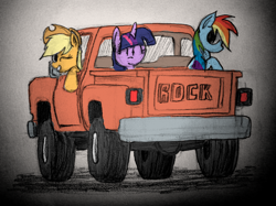 Size: 1306x979 | Tagged: safe, artist:mindofnoodles, character:applejack, character:rainbow dash, character:twilight sparkle, character:twilight sparkle (alicorn), species:alicorn, species:pony, female, mare, truck