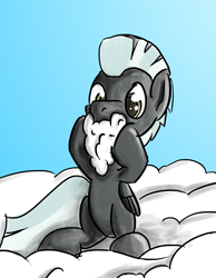 Size: 1812x2340 | Tagged: safe, artist:mindofnoodles, character:thunderlane, species:pegasus, species:pony, cloud, cute, male, on a cloud, sitting, sky, solo, stallion, thunderbetes