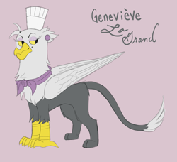 Size: 2087x1903 | Tagged: safe, artist:fiona, character:gustave le grande, species:griffon, chef's hat, clothing, earring, gustave le grande, hat, piercing, rule 63