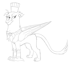 Size: 2087x1903 | Tagged: safe, artist:fiona, character:gustave le grande, species:griffon, chef's hat, clothing, earring, gustave le grande, hat, monochrome, piercing, rule 63