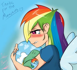 Size: 1350x1223 | Tagged: safe, artist:noisyvox, character:rainbow dash, character:tank, species:human, episode:tanks for the memories, g4, my little pony: friendship is magic, clothing, dashie slippers, humanized, winged humanization
