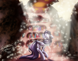Size: 1024x794 | Tagged: safe, artist:midnameowfries, character:twilight sparkle, character:twilight sparkle (alicorn), species:alicorn, species:pony, season 5, aftermath, ash, crying, destruction, feels, female, fire, golden oaks library, home sick, imagination, library, light, mare, melancholy, memories, nostalgia, sad, solo