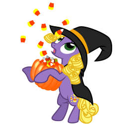 Size: 3000x3000 | Tagged: safe, artist:sunley, character:abra-ca-dabra, species:earth pony, species:pony, g3, g4, candy, candy corn, cape, clothing, female, food, g3 to g4, generation leap, halloween, hat, mare, simple background, solo, transparent background, vector, witch hat