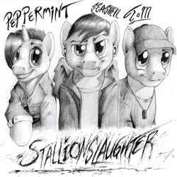 Size: 924x924 | Tagged: safe, artist:stallionslaughter, oc, oc only, cover, monochrome, pencil drawing, traditional art