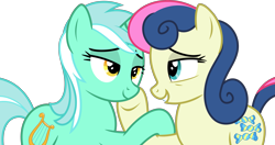 Size: 7967x4192 | Tagged: safe, artist:xhalesx, character:bon bon, character:lyra heartstrings, character:sweetie drops, ship:lyrabon, episode:slice of life, g4, my little pony: friendship is magic, absurd resolution, female, friendship, lesbian, shipping, simple background, transparent background, vector