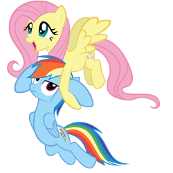 Size: 10000x10000 | Tagged: safe, artist:gratlofatic, character:fluttershy, character:rainbow dash, species:pegasus, species:pony, episode:may the best pet win, g4, my little pony: friendship is magic, absurd resolution, carrying, duo, female, flying, happy, mare, simple background, transparent background, vector