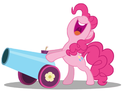 Size: 10000x7353 | Tagged: safe, artist:gratlofatic, character:pinkie pie, species:earth pony, species:pony, absurd resolution, bipedal, bipedal leaning, female, leaning, mare, open mouth, party cannon, simple background, smiling, solo, transparent background, vector
