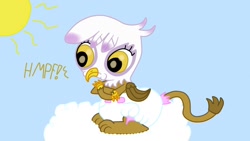 Size: 1280x720 | Tagged: safe, artist:emerald rush, character:gilda, species:griffon, baby, diaper, poofy diaper, pouting