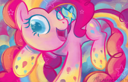 Size: 1280x828 | Tagged: safe, artist:ghostlymuse, character:pinkie pie, species:pony, episode:twilight's kingdom, g4, my little pony: friendship is magic, bow, colored pupils, cute, diapinkes, female, hair bow, happy, open mouth, rainbow power, rainbow power-ified, solo, stars