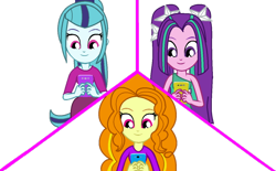 Size: 1024x634 | Tagged: safe, artist:trixiesparkle63, character:adagio dazzle, character:aria blaze, character:sonata dusk, my little pony:equestria girls, cellphone, phone, split screen, the dazzlings