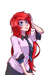 Size: 1239x1920 | Tagged: safe, artist:suelix, oc, oc only, oc:bailey, species:human, barely pony related, clothing, colored, female, humanized, humanized oc, necktie, solo