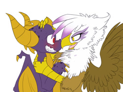 Size: 900x674 | Tagged: safe, artist:batlover800, character:gilda, species:griffon, crossover, crossover shipping, female, male, shipping, spylda, spyro the dragon, straight