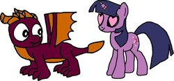 Size: 785x368 | Tagged: safe, artist:blackrhinoranger, character:twilight sparkle, species:dragon, species:pony, crossover, crossover shipping, female, male, shipping, spyro the dragon, straight