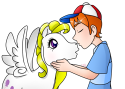 Size: 713x507 | Tagged: safe, artist:prettywitchdoremi, character:danny williams, character:surprise, ship:dannyprise, g1, blushing, female, interspecies, kissing, male, nose kiss, shipping, straight, wingboner