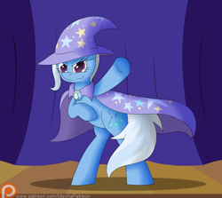 Size: 1400x1250 | Tagged: safe, artist:mechanized515, character:trixie, species:pony, species:unicorn, clothing, female, looking at you, mare, patreon, solo, stage