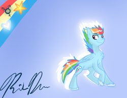 Size: 792x612 | Tagged: safe, artist:cat4lyst, character:rainbow dash, chest fluff, pride, rainbow blitz, rule 63, solo, transgender