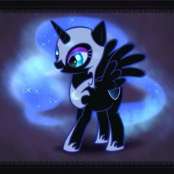 Size: 403x403 | Tagged: safe, artist:araraginatsuki, edit, oc, oc only, oc:nyx, species:alicorn, species:pony, fanfic:past sins, armor, cute, ethereal mane, eyeshadow, filly, makeup, nightmare nyx, spread wings, wings