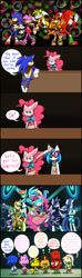 Size: 1500x5100 | Tagged: safe, artist:hoshinousagi, character:applejack, character:dj pon-3, character:fluttershy, character:pinkie pie, character:rainbow dash, character:rarity, character:sonic the hedgehog, character:spike, character:twilight sparkle, character:twilight sparkle (alicorn), character:vinyl scratch, species:alicorn, species:anthro, species:pony, absurd resolution, amy rose, chibi, comic, crossover, dancing, do the sparkle, engrish, knuckles the echidna, mane seven, mane six, miles "tails" prower, sonic boom, sonic the hedgehog (series), sonicified, sticks the badger