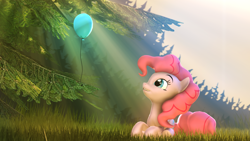 Size: 1920x1080 | Tagged: safe, artist:ferexes, character:pinkie pie, 3d, balloon, female, prone, solo, source filmmaker