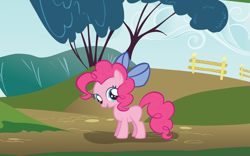Size: 1920x1200 | Tagged: safe, artist:atomicgreymon, character:pinkie pie, artifact, bow, cute, female, filly, hair bow, solo