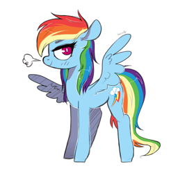 Size: 600x609 | Tagged: safe, artist:sevedie, character:rainbow dash, species:pegasus, species:pony, backwards cutie mark, female, mare, signature, simple background, snorting, solo, spread wings, white background, wings