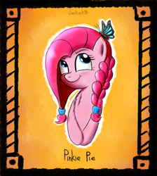 Size: 853x954 | Tagged: safe, artist:junkiekb, character:pinkie pie, alternate hairstyle, butterfly