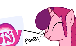 Size: 1341x808 | Tagged: safe, artist:smile, oc, oc only, oc:marker pony, species:pony, species:unicorn, /co/, 4chan, boop, female, mare, scrunchy face, simple background, white background