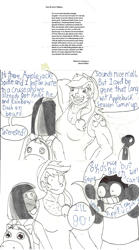 Size: 1280x2309 | Tagged: safe, artist:mousathe14, character:applejack, character:twilight sparkle, oc, species:human, humanized, invite, monochrome, traditional art, vocational death cruise