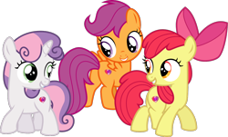 Size: 1278x772 | Tagged: safe, artist:aethon056, character:apple bloom, character:scootaloo, character:sweetie belle, species:earth pony, species:pegasus, species:pony, species:unicorn, episode:crusaders of the lost mark, g4, my little pony: friendship is magic, .svg available, cutie mark, cutie mark crusaders, it happened, looking back, raised hoof, simple background, svg, the cmc's cutie marks, transparent background, trio, vector