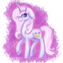 Size: 1024x1024 | Tagged: dead source, safe, artist:rubyblossomva, character:fleur-de-lis, species:pony, species:unicorn, female, floppy ears, looking at you, raised hoof, smiling, solo