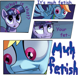 Size: 500x480 | Tagged: safe, artist:tswt, edit, character:rainbow dash, character:twilight sparkle, :i, comic, muh, reaction image, stare, that is my fetish