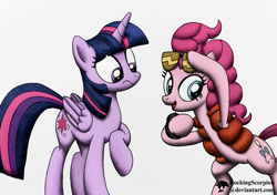 Size: 1000x703 | Tagged: safe, artist:rockingscorpion, character:pinkie pie, character:twilight sparkle, character:twilight sparkle (alicorn), species:alicorn, species:pony, episode:what about discord?, g4, my little pony: friendship is magic, back to the future, clothing, colored, female, mare, marty mcfly, pinkie mcpie, raised hoof, reference, scene interpretation, signature, sunglasses, watch