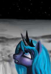 Size: 837x1193 | Tagged: safe, artist:anthropony, character:princess luna, crying, female, moon, sad, solo, space, stars