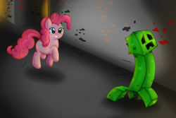 Size: 3000x2000 | Tagged: safe, artist:vcm1824, character:pinkie pie, chase, creeper, crossover, minecraft