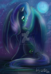 Size: 1024x1489 | Tagged: safe, artist:mad--munchkin, oc, oc only, oc:star dream, species:pegasus, species:pony, commission, female, green eyes, mare, moon, night, solo, stars, watermark