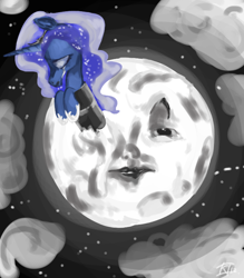 Size: 700x800 | Tagged: safe, artist:keentao, character:princess luna, a trip to the moon, moon, silent film