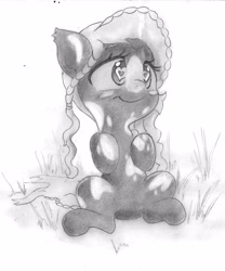 Size: 3488x4192 | Tagged: safe, artist:cross_ornstein, derpibooru original, oc, oc only, cute, grayscale, monochrome, pencil drawing, pinto, solo, traditional art