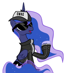 Size: 5000x5656 | Tagged: safe, artist:kiowa213, character:princess luna, absurd resolution, clothing, female, gangsta, jacket, persona, persona 4, simple background, solo, sunglasses, swag, transparent background, two best friends play, two best sisters play, vector