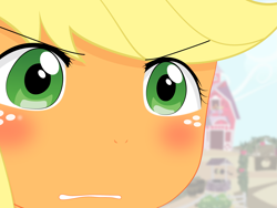 Size: 2675x2009 | Tagged: safe, artist:yuki endo, character:applejack, species:anthro, ambiguous facial structure, face, gununu, high res, meme, reaction image