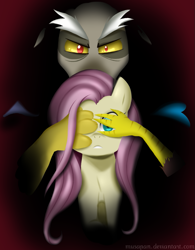 Size: 835x1072 | Tagged: safe, artist:musapan, character:discord, character:fluttershy, covering eyes, duo