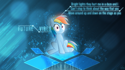 Size: 1920x1080 | Tagged: safe, artist:brainlesspoop, artist:korsoo, character:rainbow dash, species:pegasus, species:pony, alex skrindo, confused, female, future vibes, k.safo, mare, sitting, solo, song reference, vector, wallpaper
