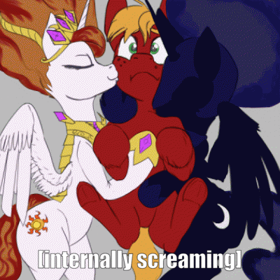 Size: 400x400 | Tagged: safe, artist:yourfriendsalamisalamander, character:big mcintosh, character:nightmare moon, character:nightmare star, character:princess luna, species:alicorn, species:earth pony, species:pony, /mlp/, 4chan, animated, big macintosh gets all the mares, bigmoon, fear, female, freckles, frog (hoof), gif, macmoonstar, macstar, male, mane of fire, mare, meme, shipping, stallion, straight, underhoof, vibrating, x internally