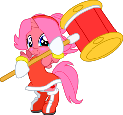 Size: 1024x960 | Tagged: safe, artist:creshosk, oc, oc only, oc:cherry blossom, species:alicorn, species:pony, alicorn oc, amy rose, clothing, cosplay, costume, crossover, hammer, solo, sonic the hedgehog (series), war hammer