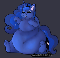 Size: 1015x996 | Tagged: safe, artist:adoeable, character:princess luna, belly, big belly, chubby cheeks, fat, female, heart, hoof heart, obese, princess moonpig, solo