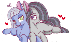Size: 681x407 | Tagged: safe, artist:colouredteapot, artist:yoditax, character:limestone pie, character:marble pie, species:earth pony, species:pony, female, floating heart, flockmod, heart, mare, simple background, sisters, white background