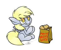 Size: 972x792 | Tagged: safe, artist:ethaes, character:derpy hooves, species:pegasus, species:pony, cute, female, food, homestar runner, mare, muffin, paper bag, simple background, solo, transparent background