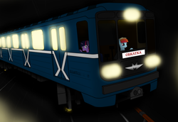 Size: 3615x2483 | Tagged: safe, artist:subway777, character:rainbow dash, character:twilight sparkle, 81-717/714, densha de d, drift, initial d, multi track drifting, russia, subway, train